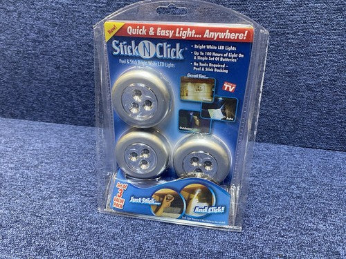 STICK N CLICK - ANYWHERE LED LIGHTS 3 PACK - NEW - BOXED